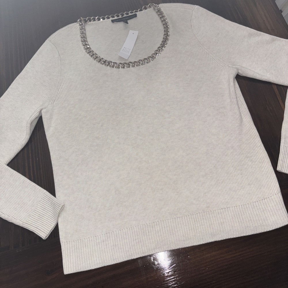 White House Black Market WHBM NWT Cashmere Blend Chain Ribbed Sweater XL